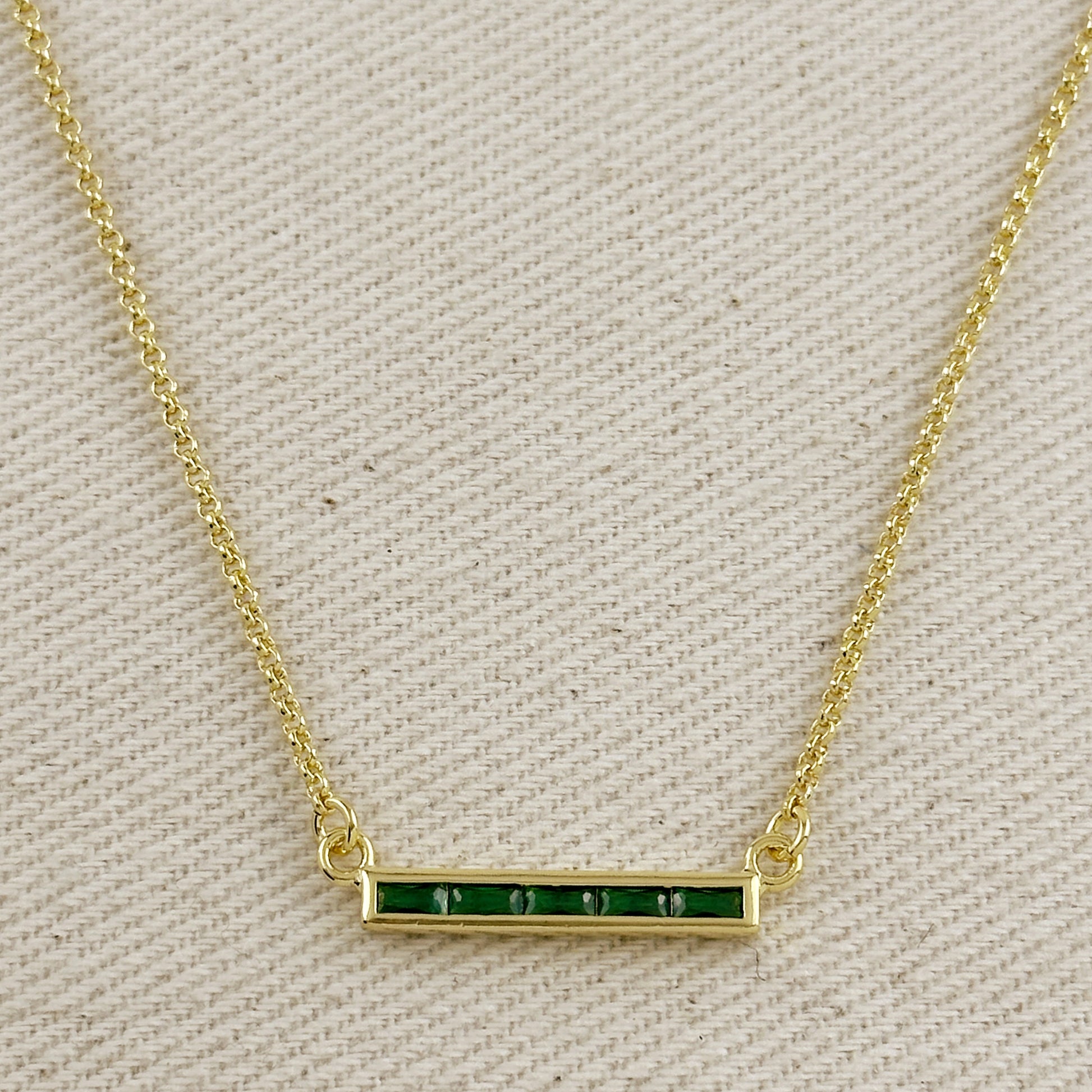 18k Gold Filled CZ Bar Necklace