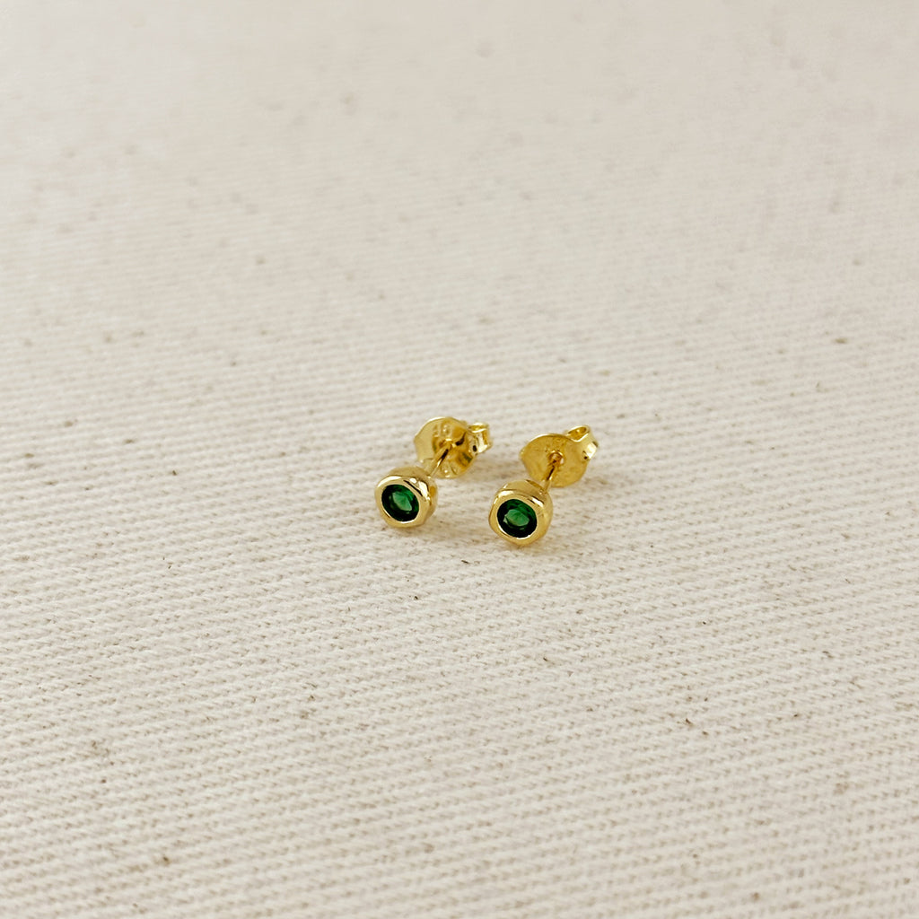 18k Gold Filled  4mm Round Bezel Cubic Zirconia Stud Earrings