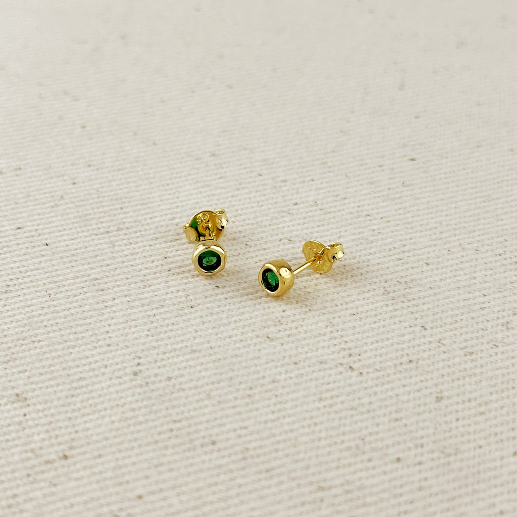 18k Gold Filled  4mm Round Bezel Cubic Zirconia Stud Earrings