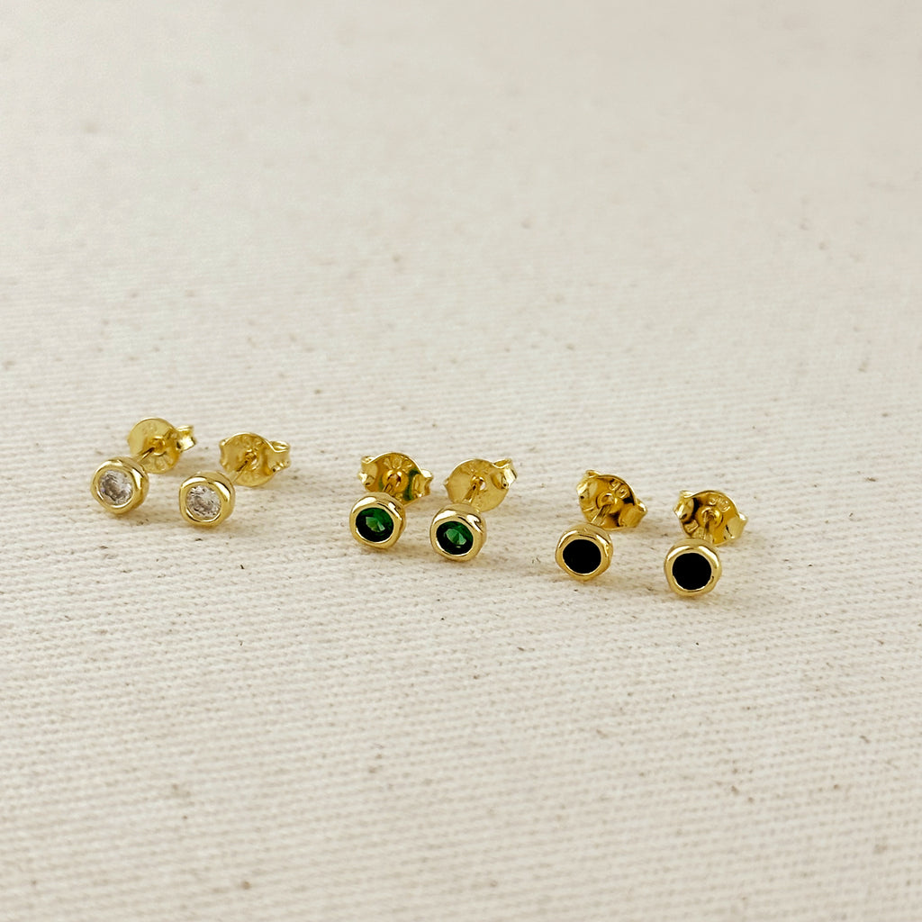 18k Gold Filled  4mm Round Bezel Cubic Zirconia Stud Earrings