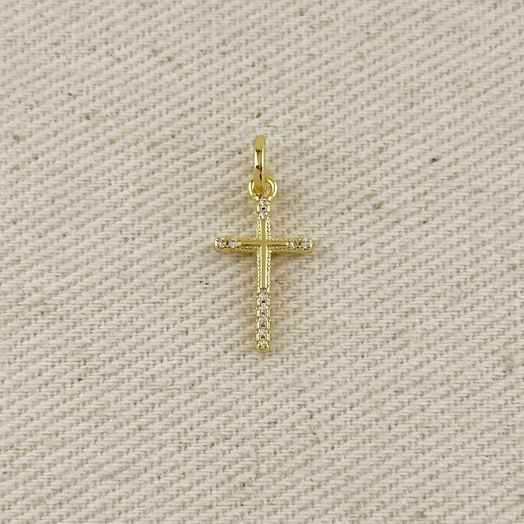 18k Gold Filled Thin Cross CZ Charm