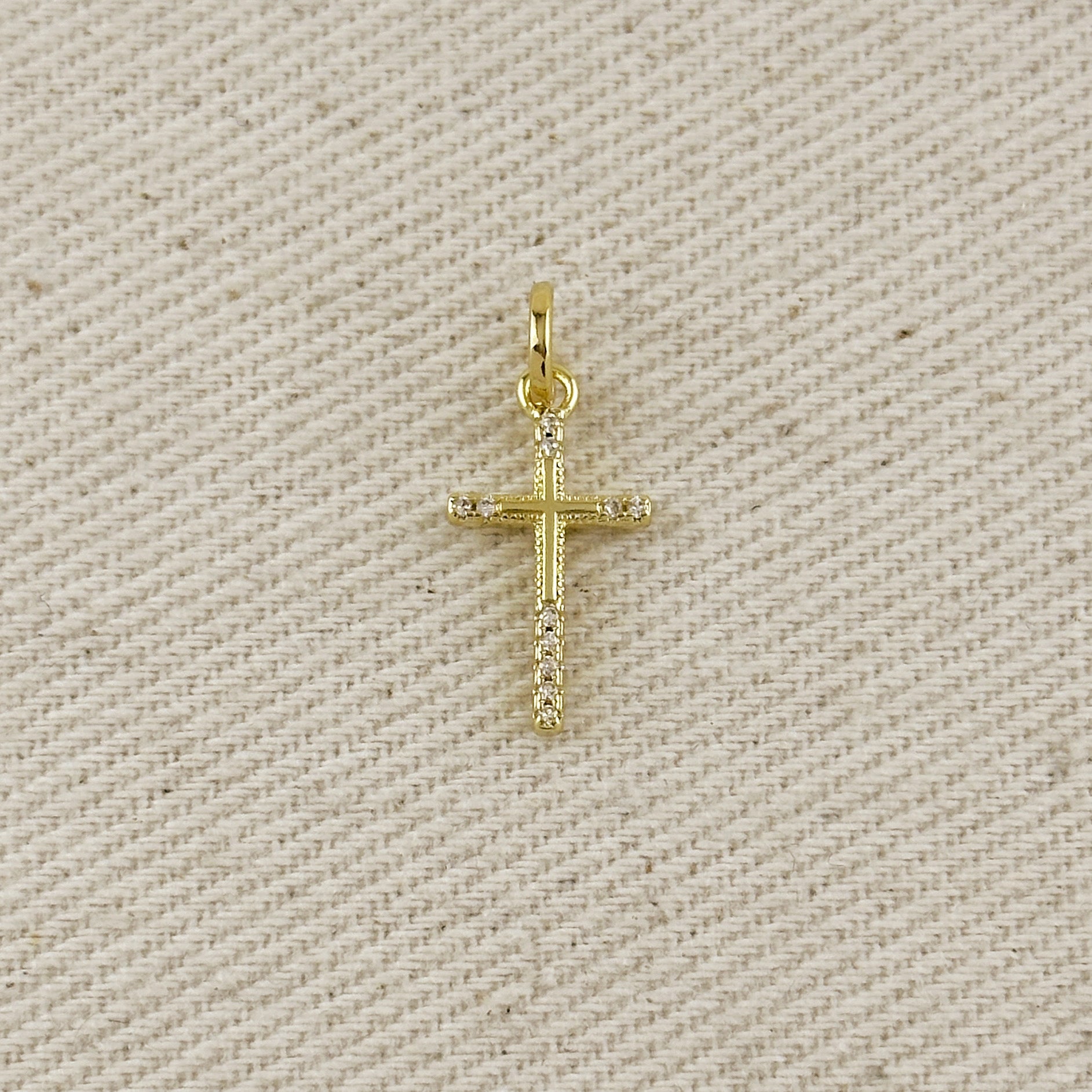 18k Gold Filled Thin Cross CZ Charm