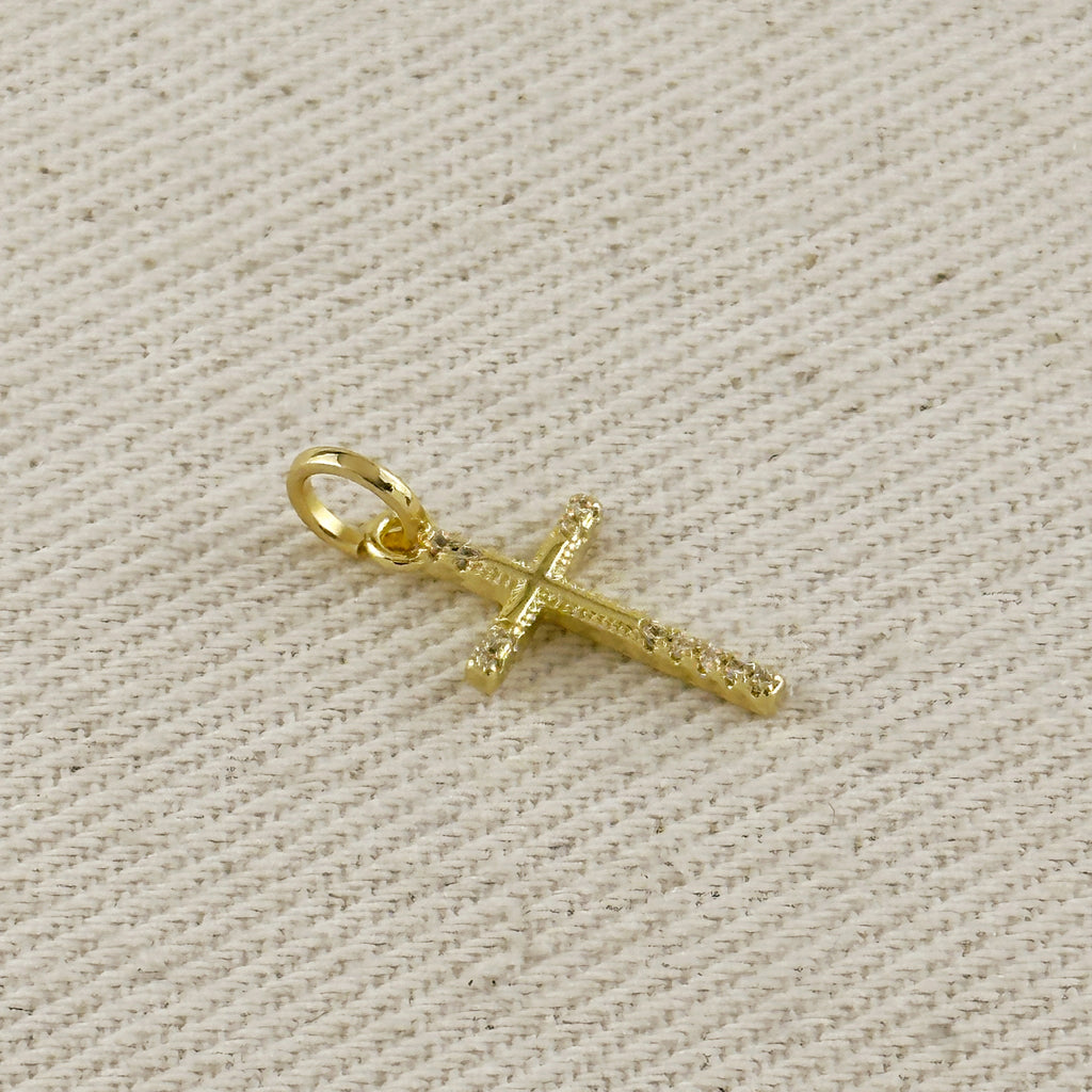 18k Gold Filled Thin Cross CZ Charm