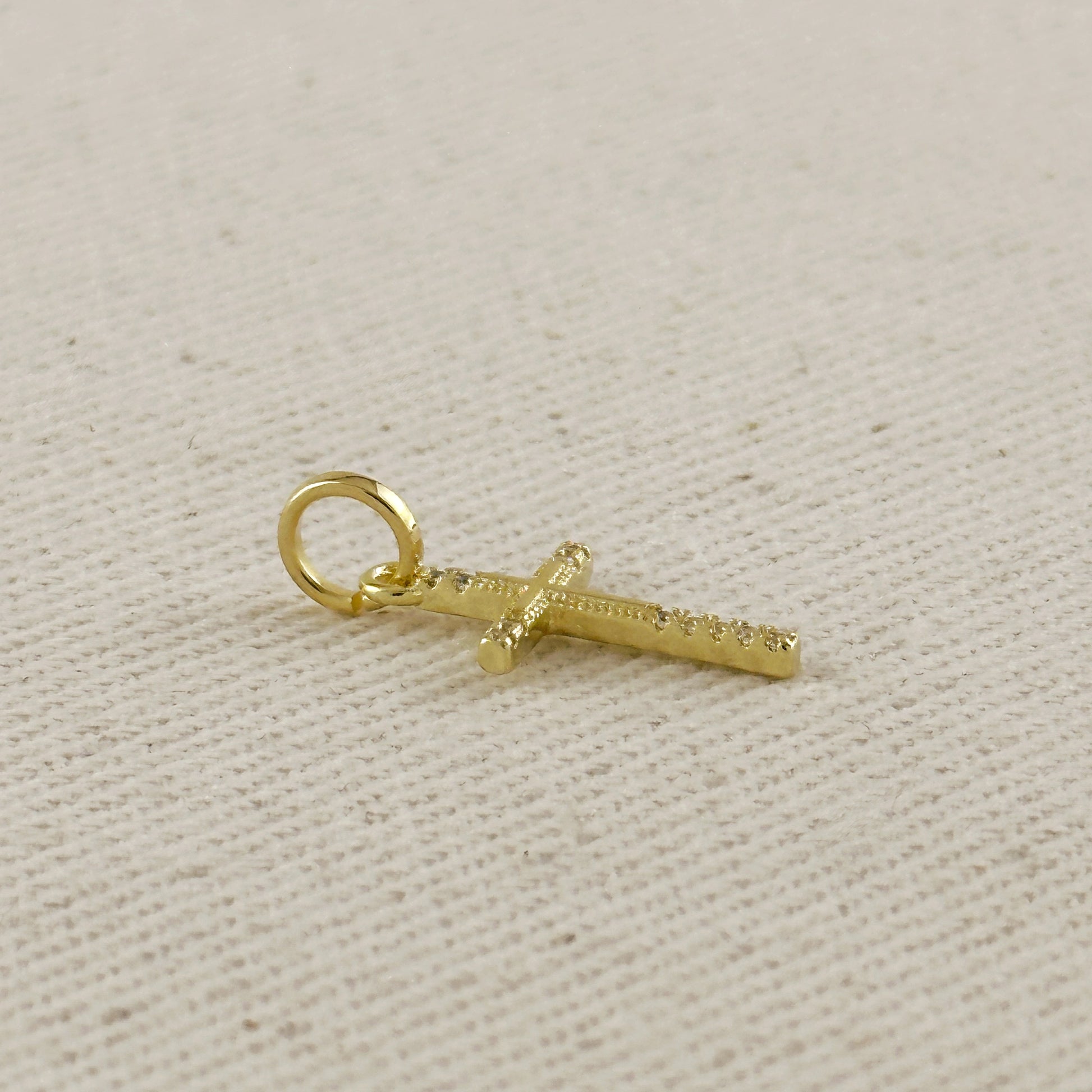 18k Gold Filled Thin Cross CZ Charm