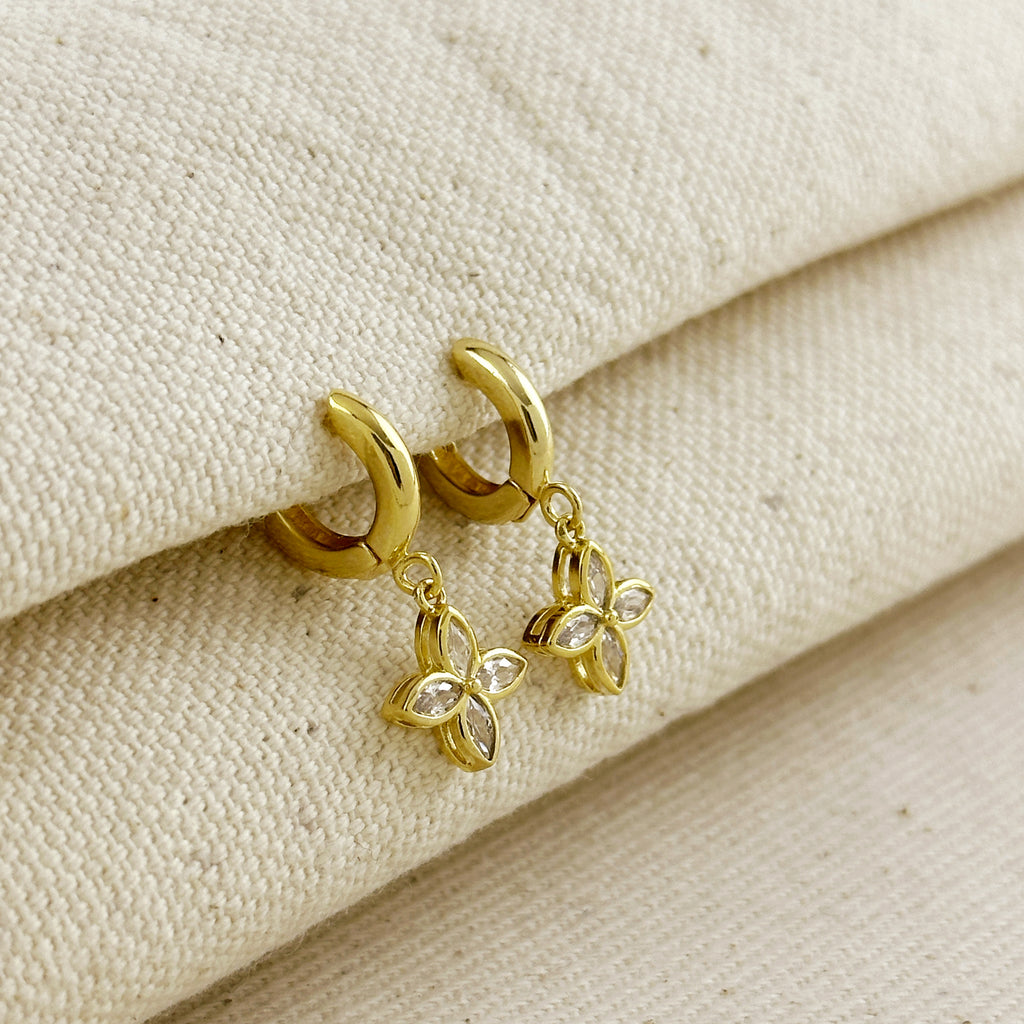 18k Gold Filled CZ Flower Hoop Earrings