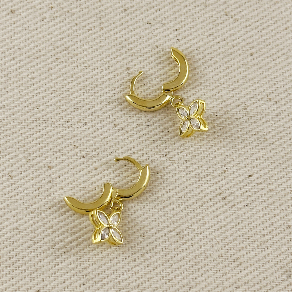 18k Gold Filled CZ Flower Hoop Earrings