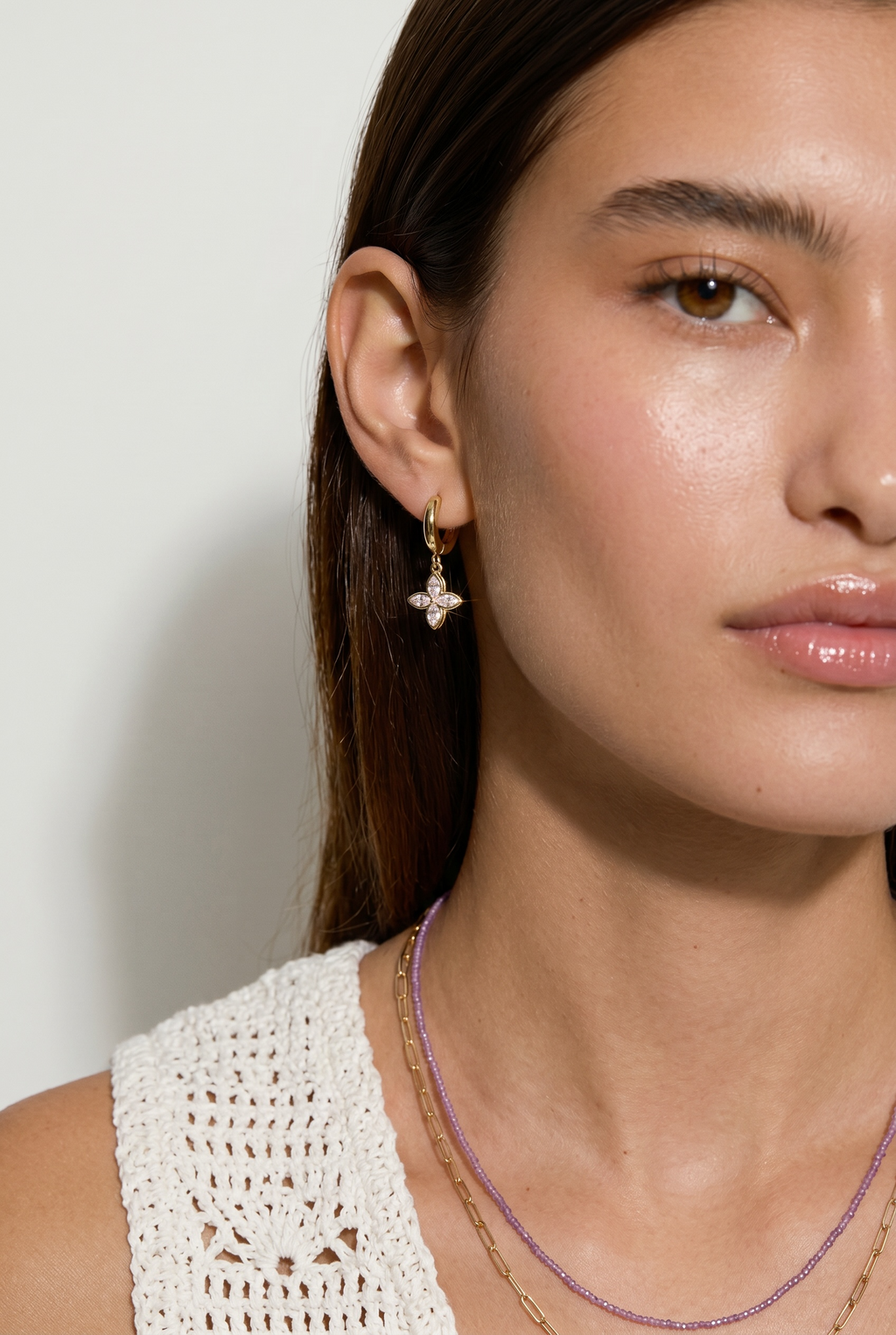 18k Gold Filled CZ Flower Hoop Earrings