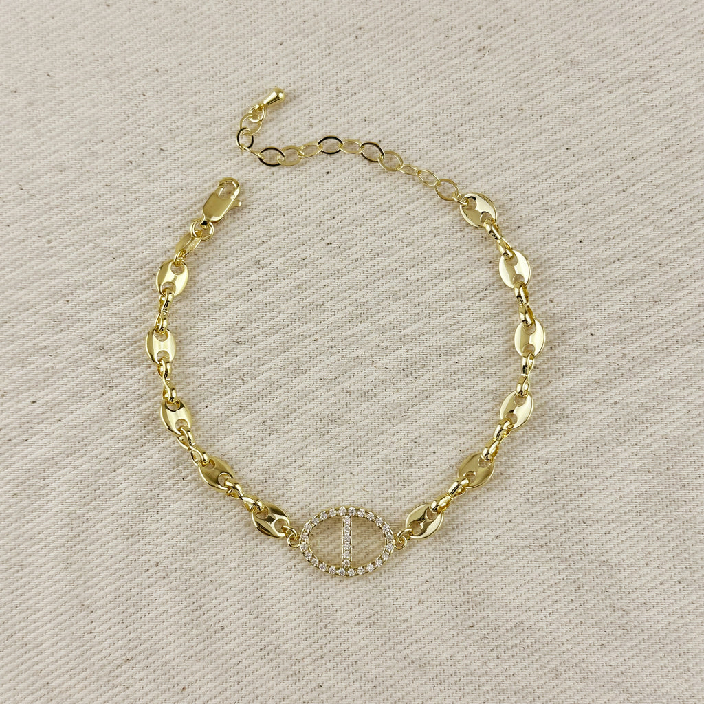 18k Gold Filled Cubic Zircon Accent Mariner Bracelet