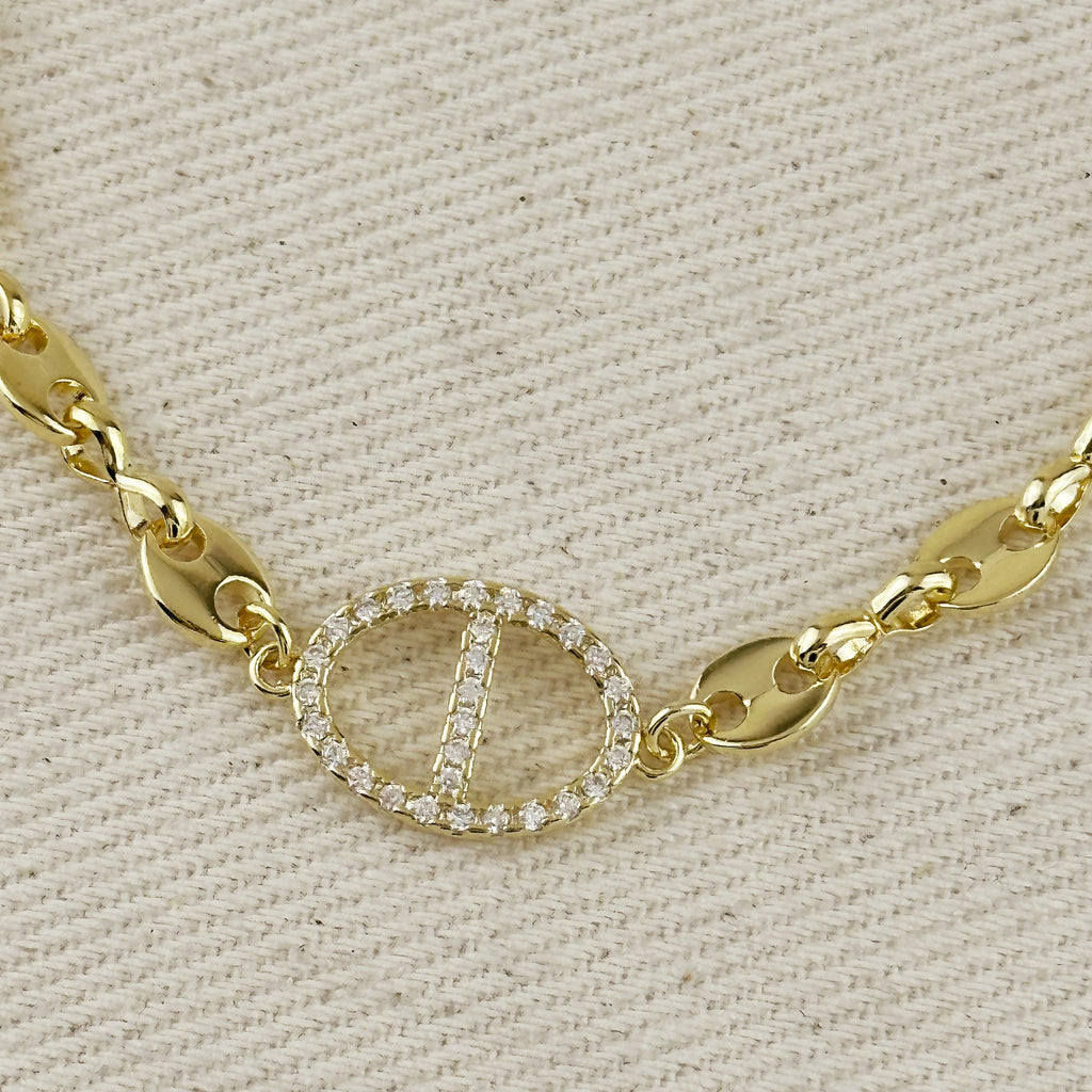 18k Gold Filled Cubic Zircon Accent Mariner Bracelet