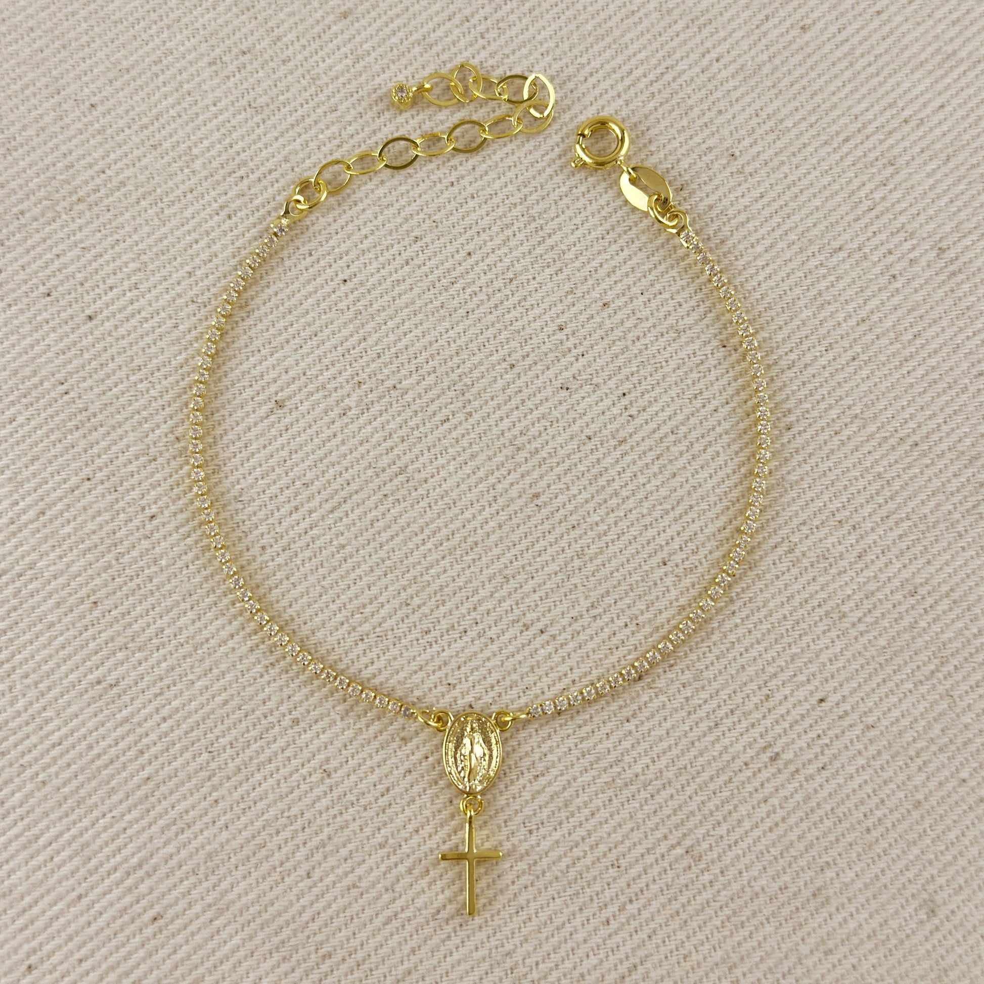 18k Gold Filled 1.2mm CZ Rosary Bracelet