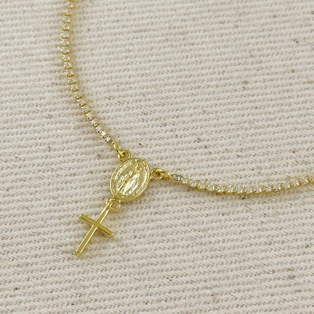 18k Gold Filled 1.2mm CZ Rosary Bracelet
