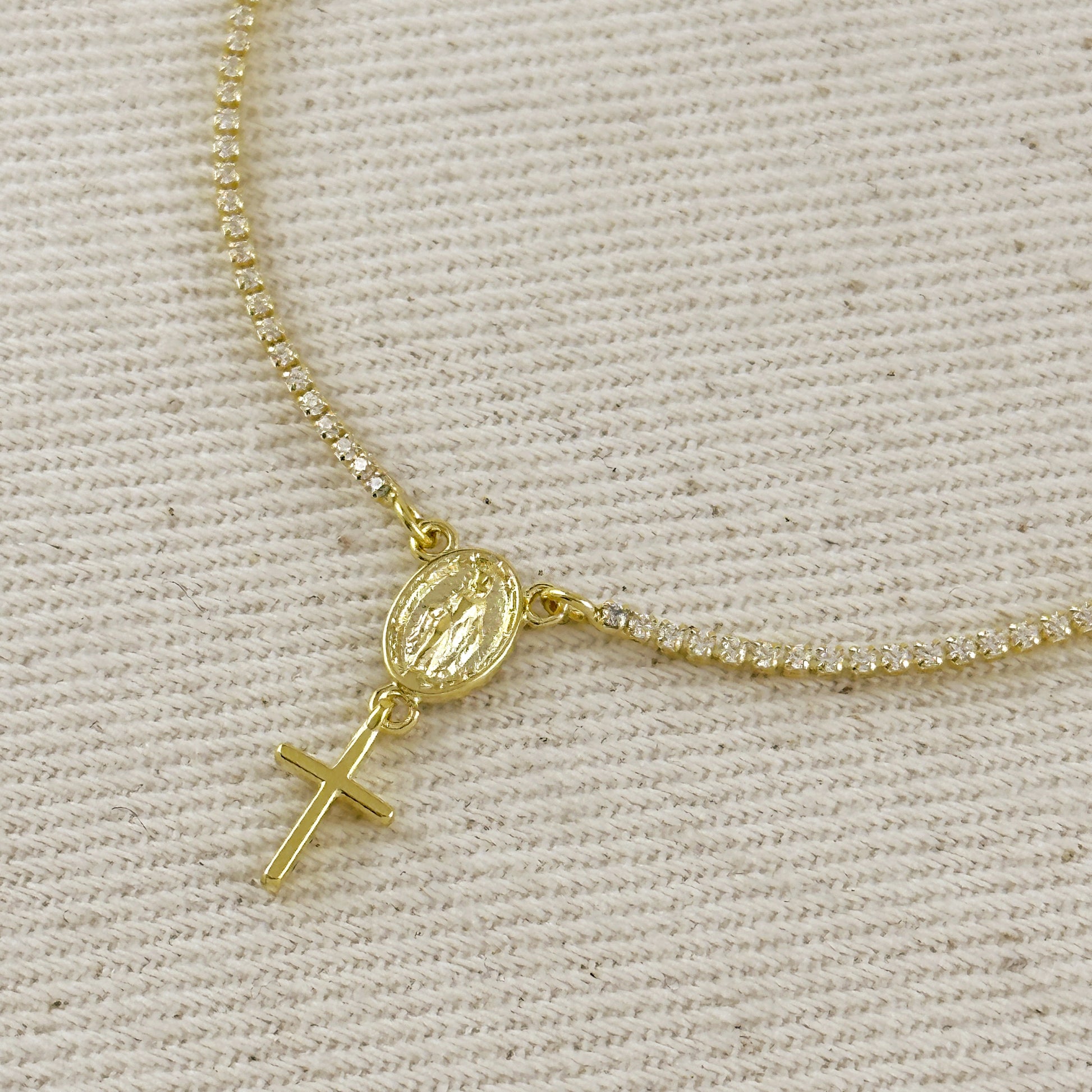 18k Gold Filled 1.2mm CZ Rosary Bracelet