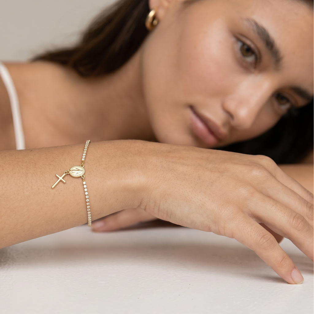 18k Gold Filled 1.2mm CZ Rosary Bracelet