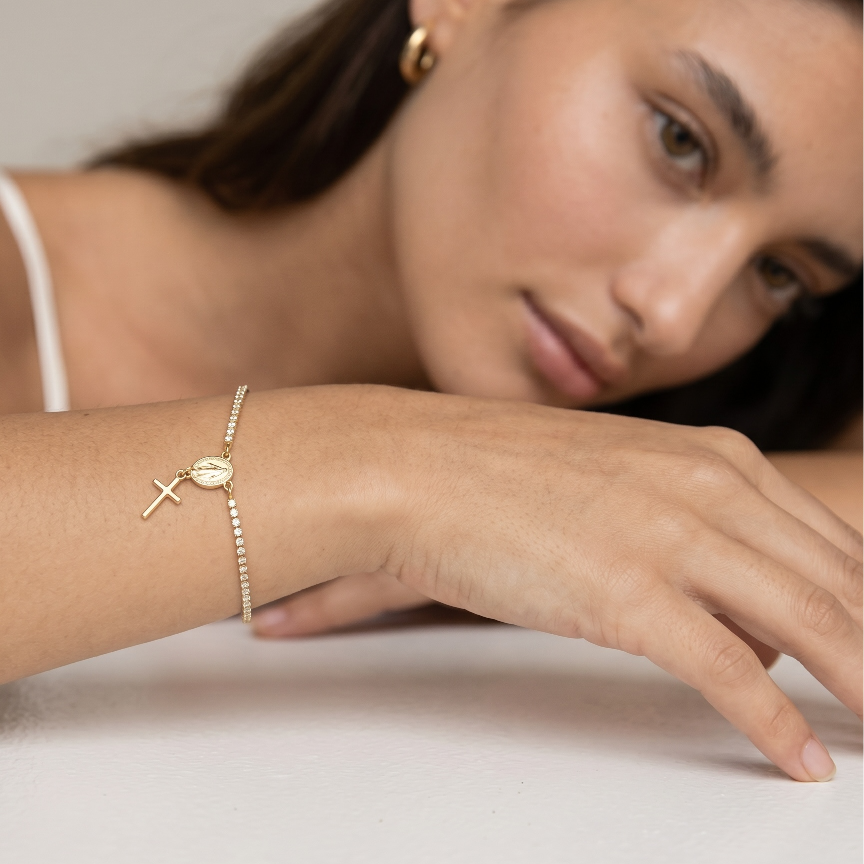 18k Gold Filled 1.2mm CZ Rosary Bracelet