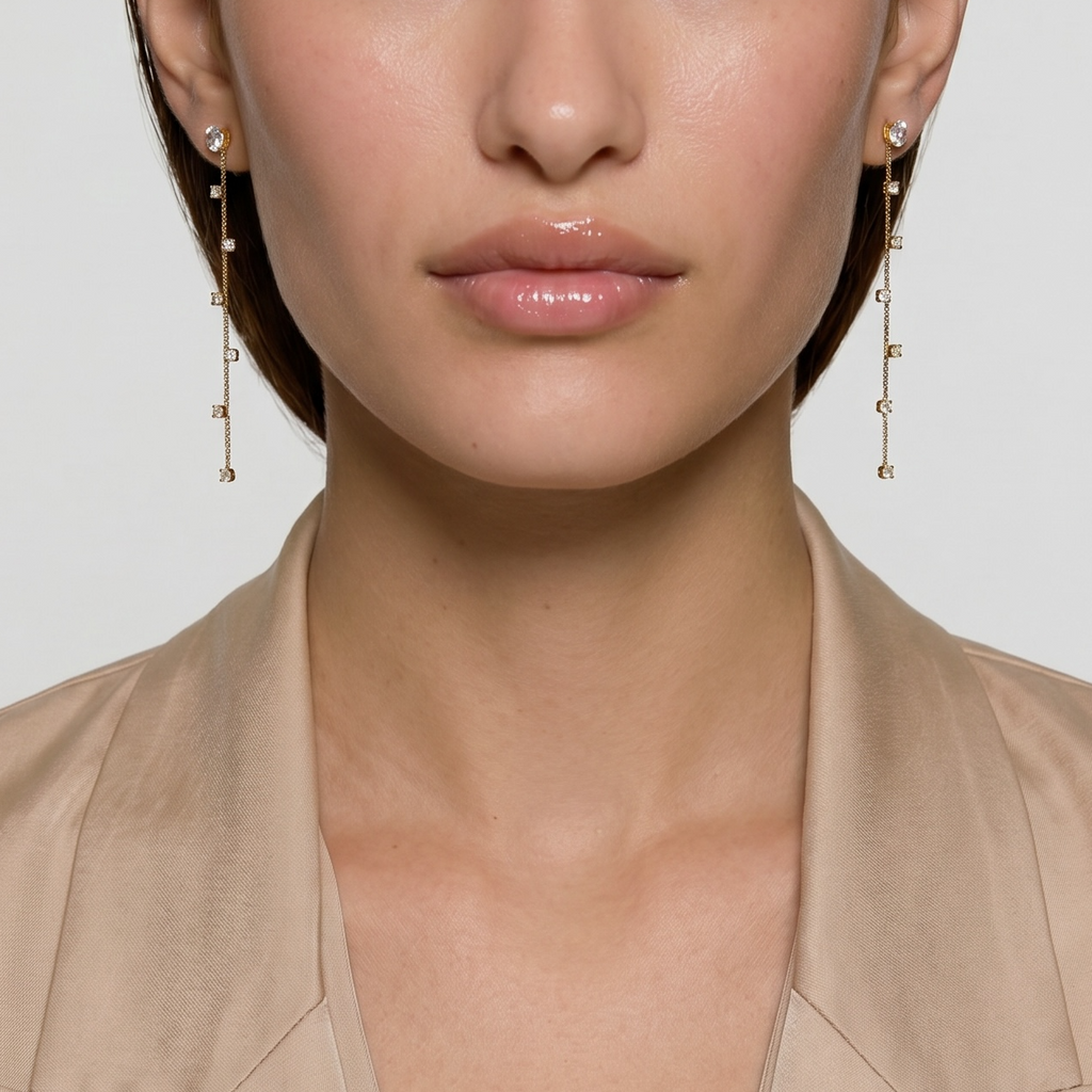 18k Gold Filled Scattered CZ Dangling Earrings