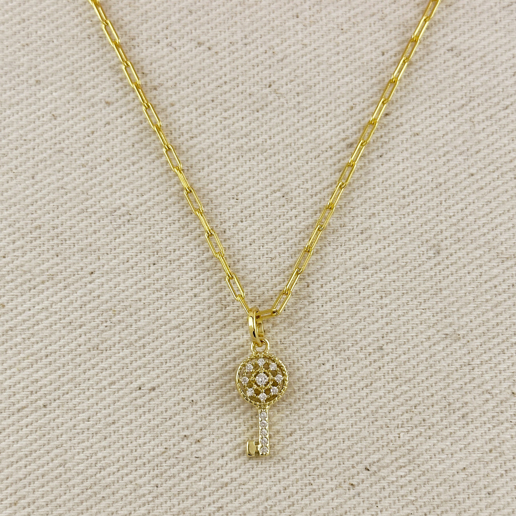 18k Gold Filled CZ Key Charm