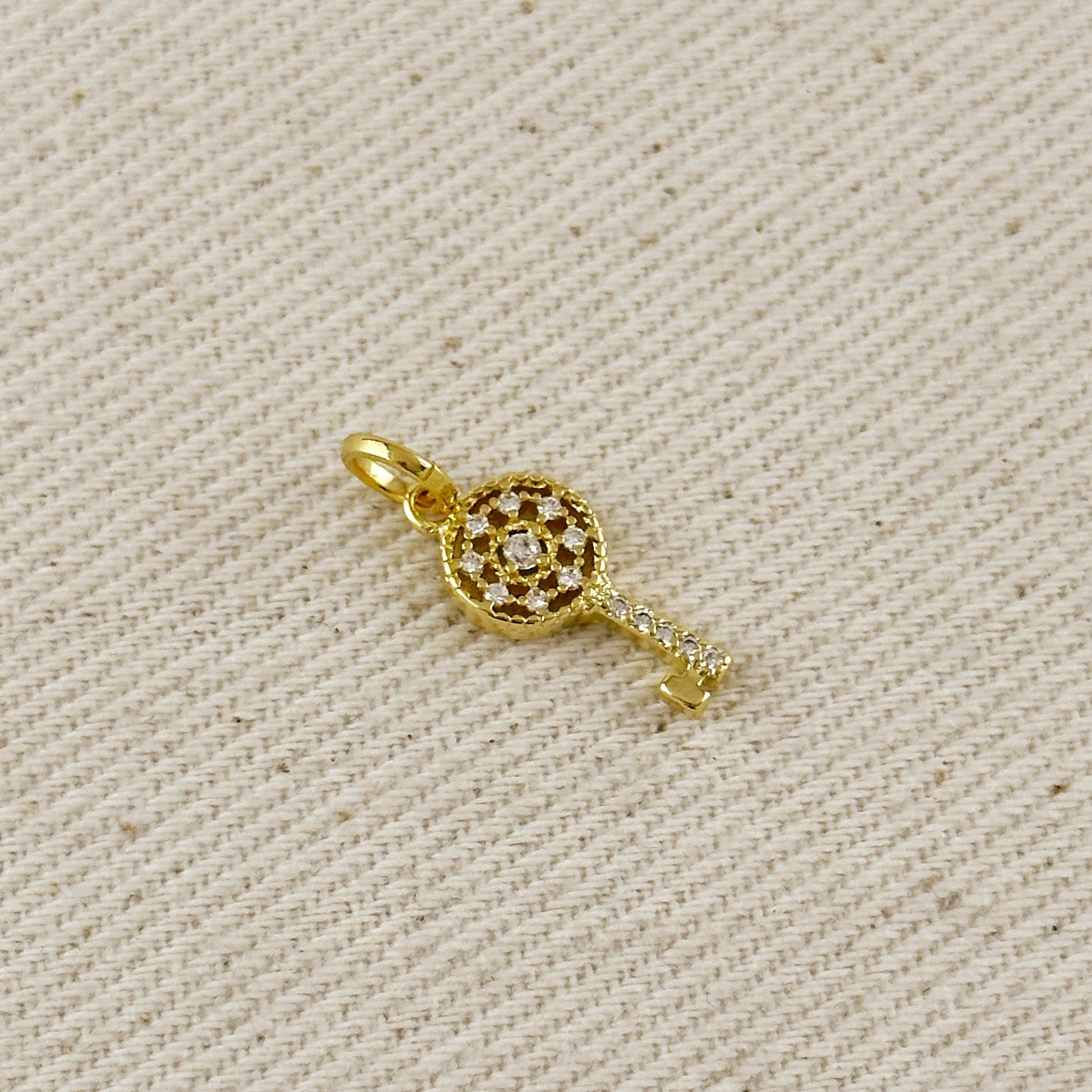 18k Gold Filled CZ Key Charm