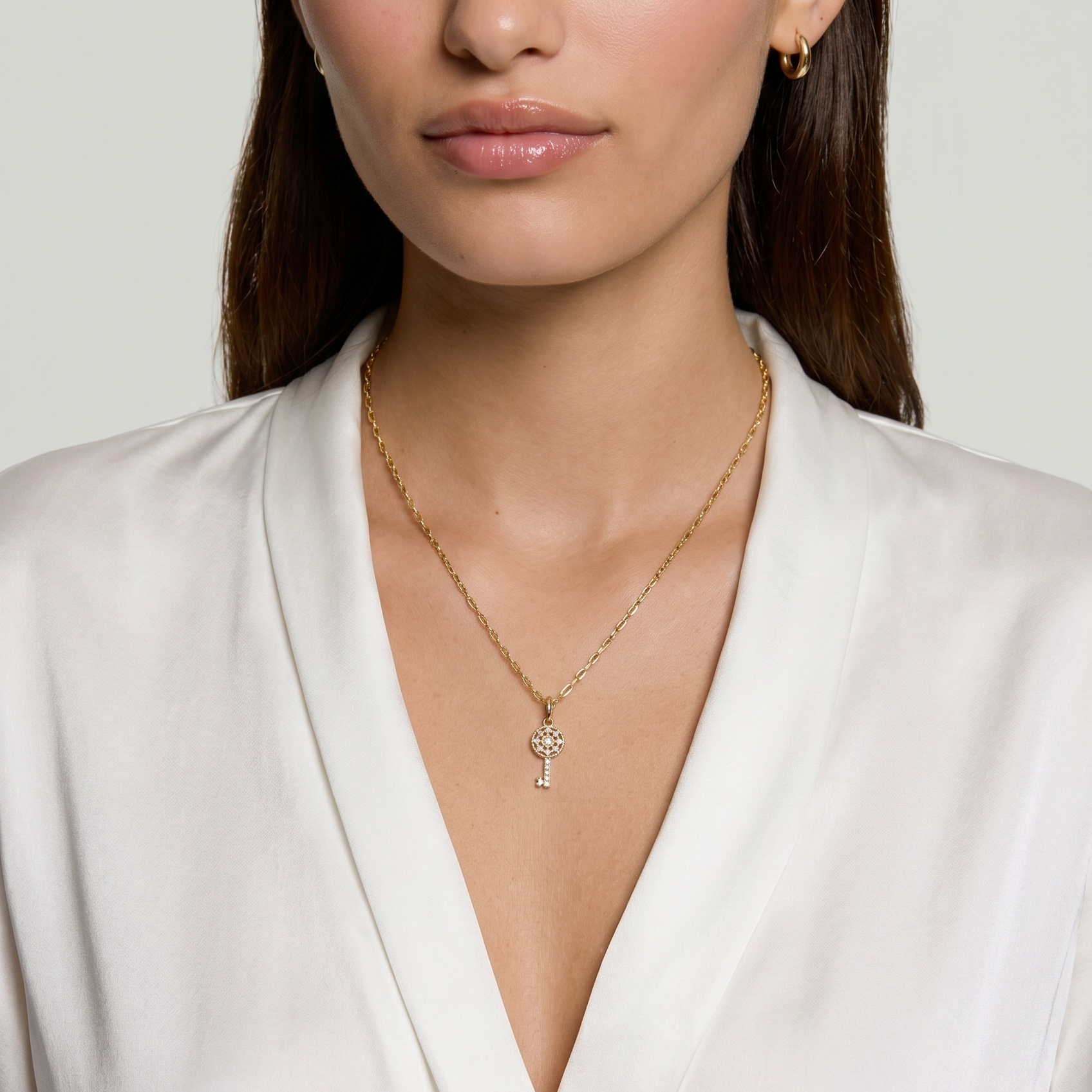 18k Gold Filled CZ Key Charm