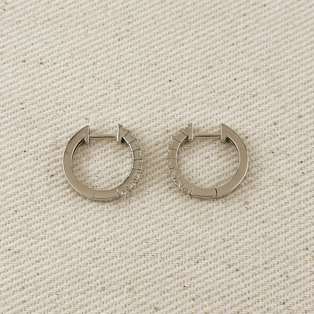 .925 Sterling Silver Rhodium Plated Moissanite Hoop Earrings