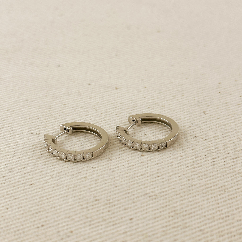 .925 Sterling Silver Rhodium Plated Moissanite Hoop Earrings