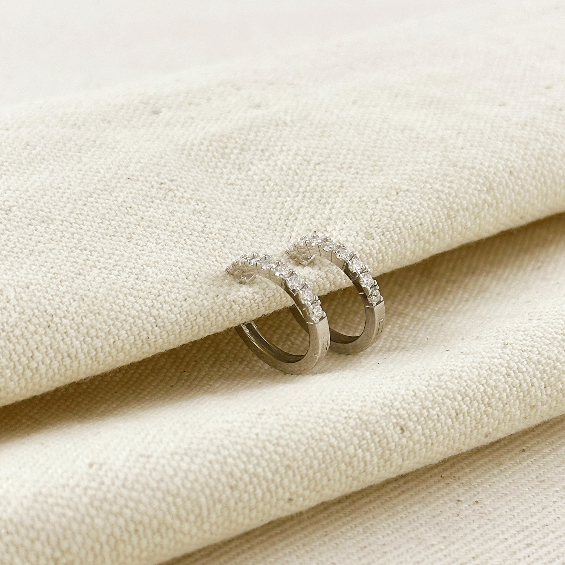 .925 Sterling Silver Rhodium Plated Moissanite Hoop Earrings