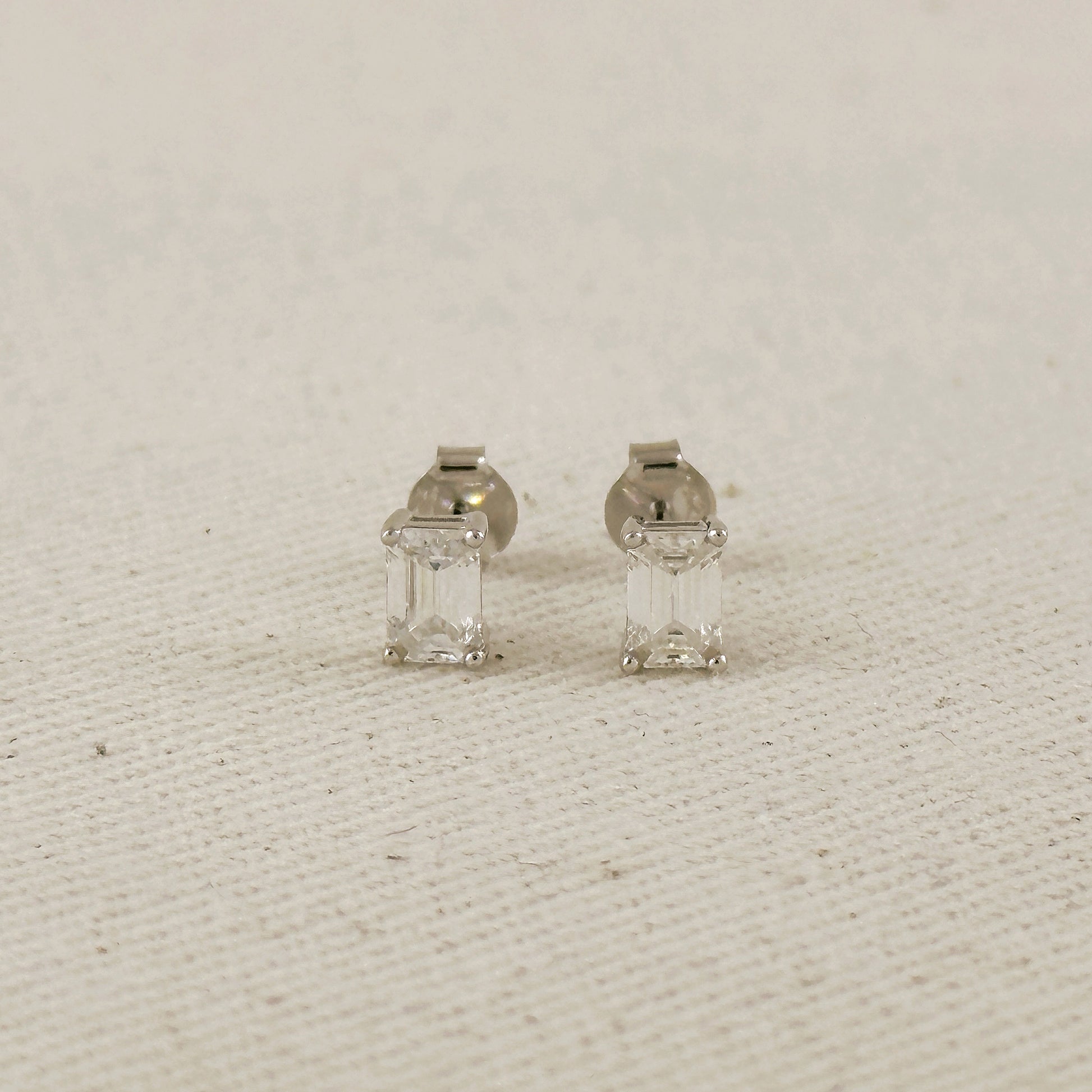 .925 Sterling Silver Rhodium Plated Moissanite Baguette Stud Earrings