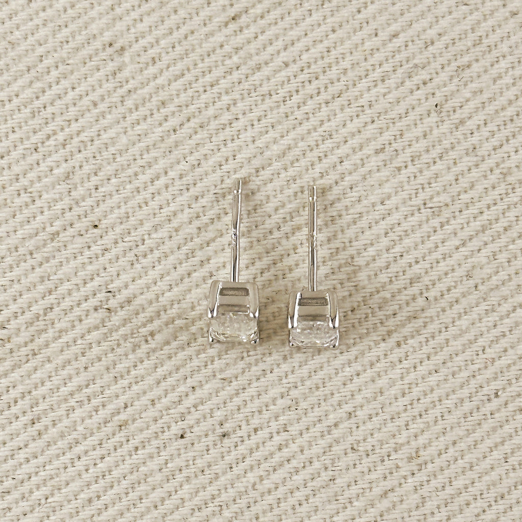 .925 Sterling Silver Rhodium Plated Moissanite Baguette Stud Earrings