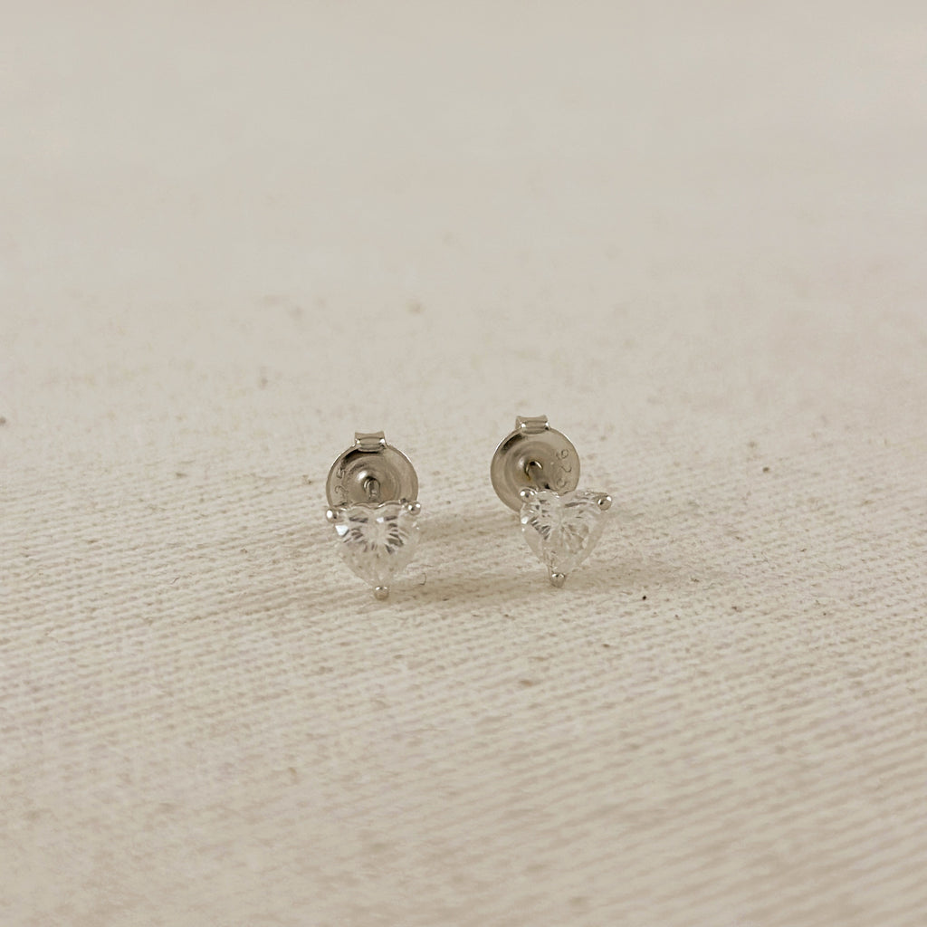 .925 Sterling Silver Rhodium Plated Moissanite Heart Stud Earrings