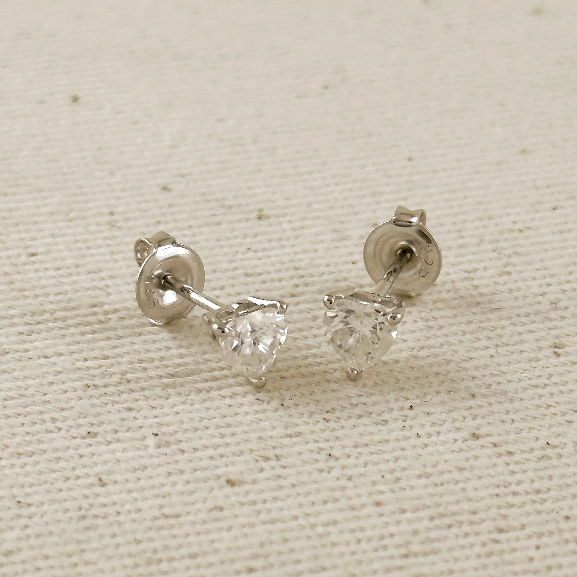 .925 Sterling Silver Rhodium Plated Moissanite Heart Stud Earrings