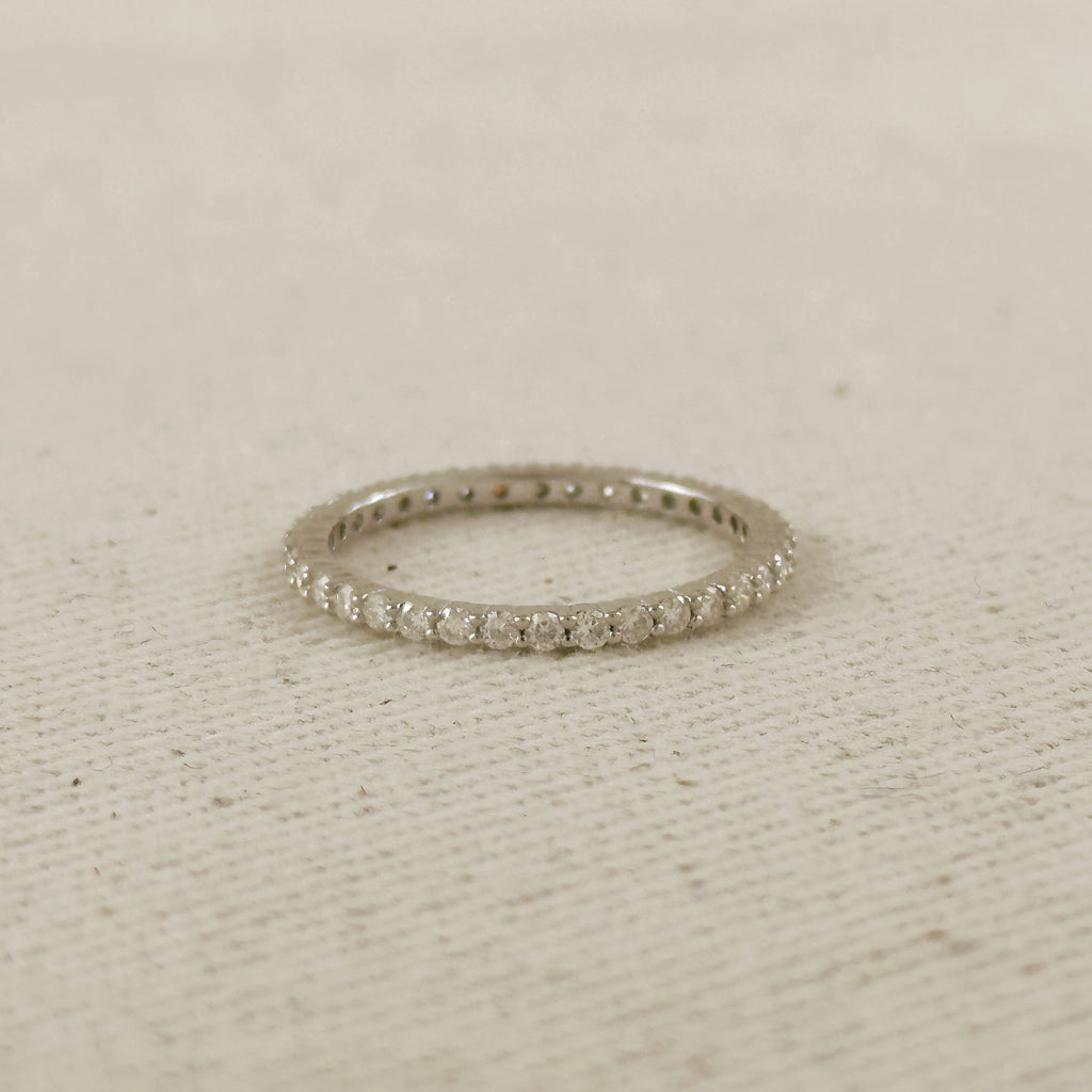 .925 Sterling Silver Rhodium Plated Moissanite Eternity Band Ring