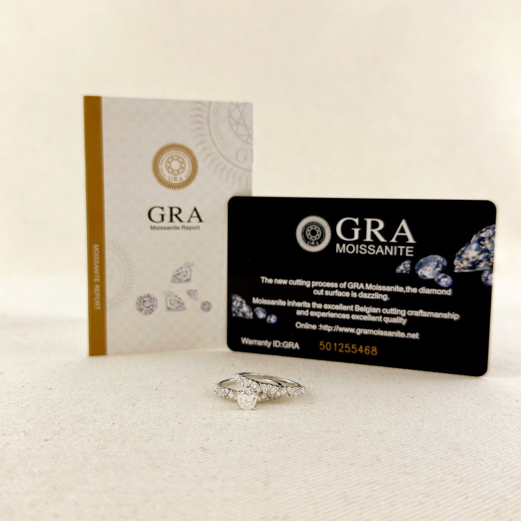 .925 Sterling Silver Rhodium Plated Moissanite Engagement Set Ring