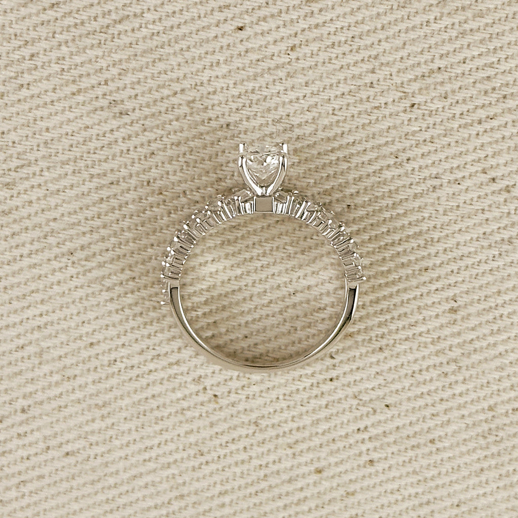 .925 Sterling Silver Rhodium Plated Moissanite Engagement Set Ring