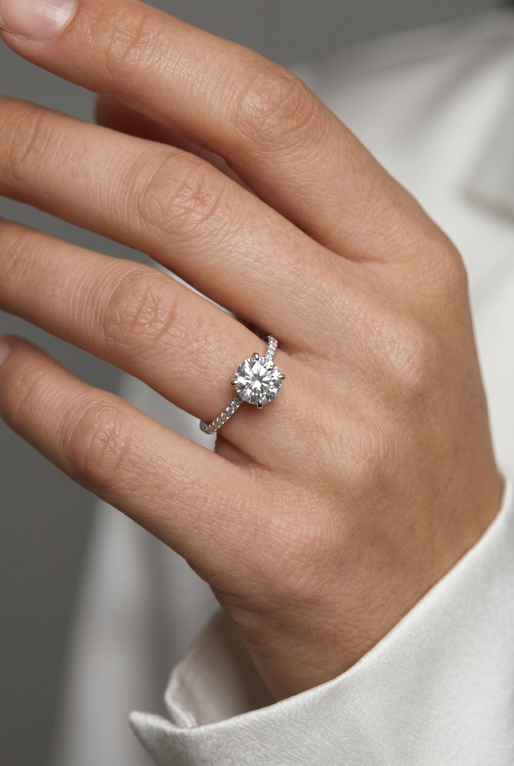 .925 Sterling Silver Rhodium Plated Moissanite Engagement Ring