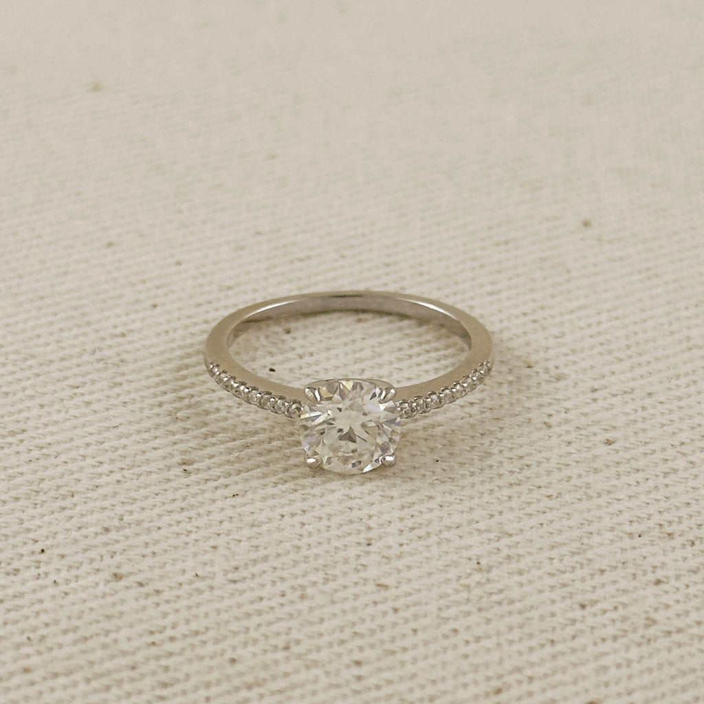 .925 Sterling Silver Rhodium Plated Moissanite Engagement Ring