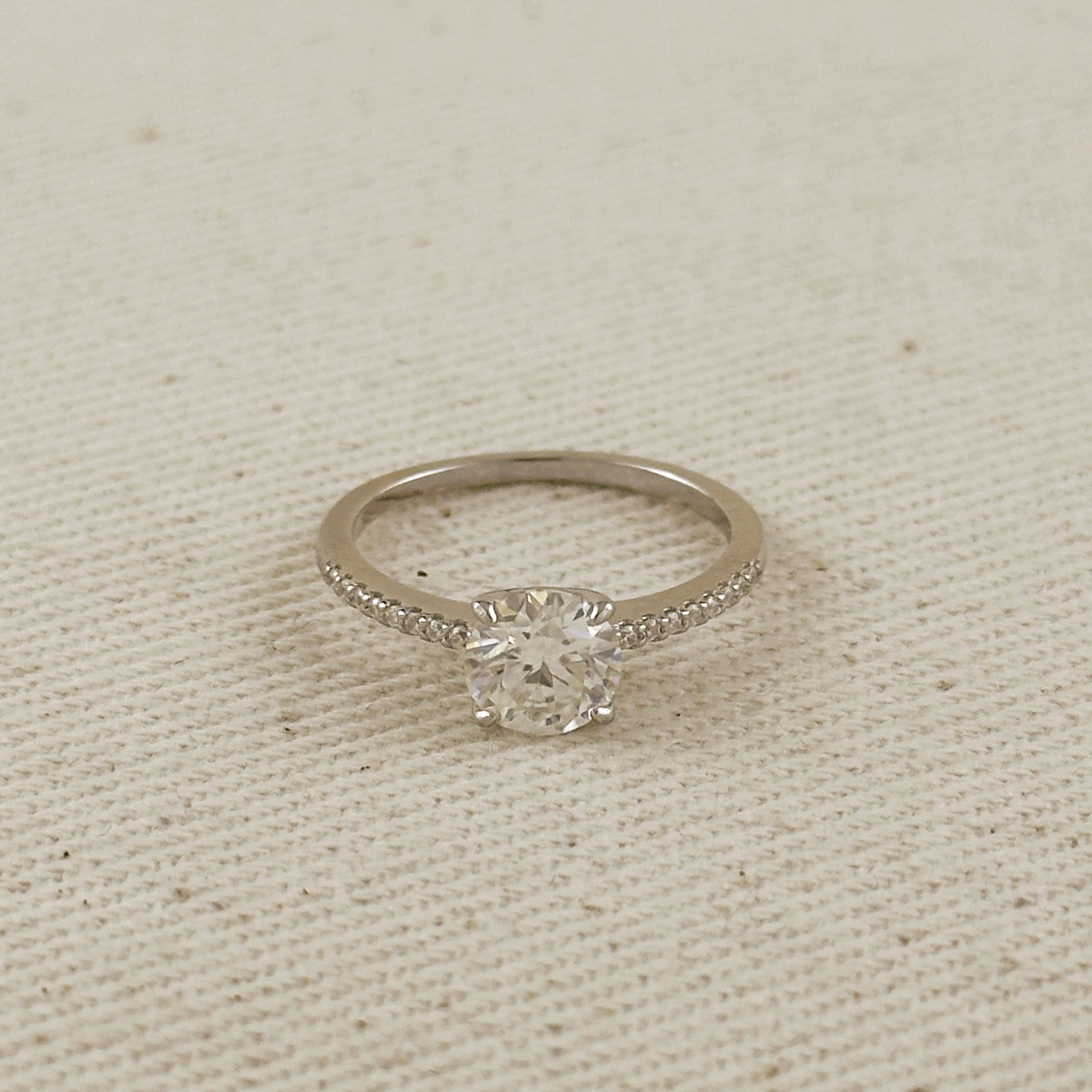 .925 Sterling Silver Rhodium Plated Moissanite Engagement Ring