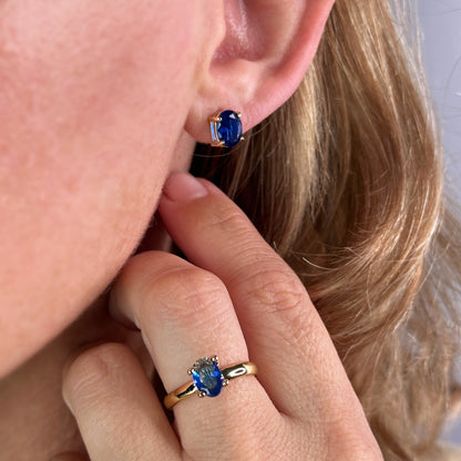 18k Gold Filled Oval Sapphire CZ Stud Earrings