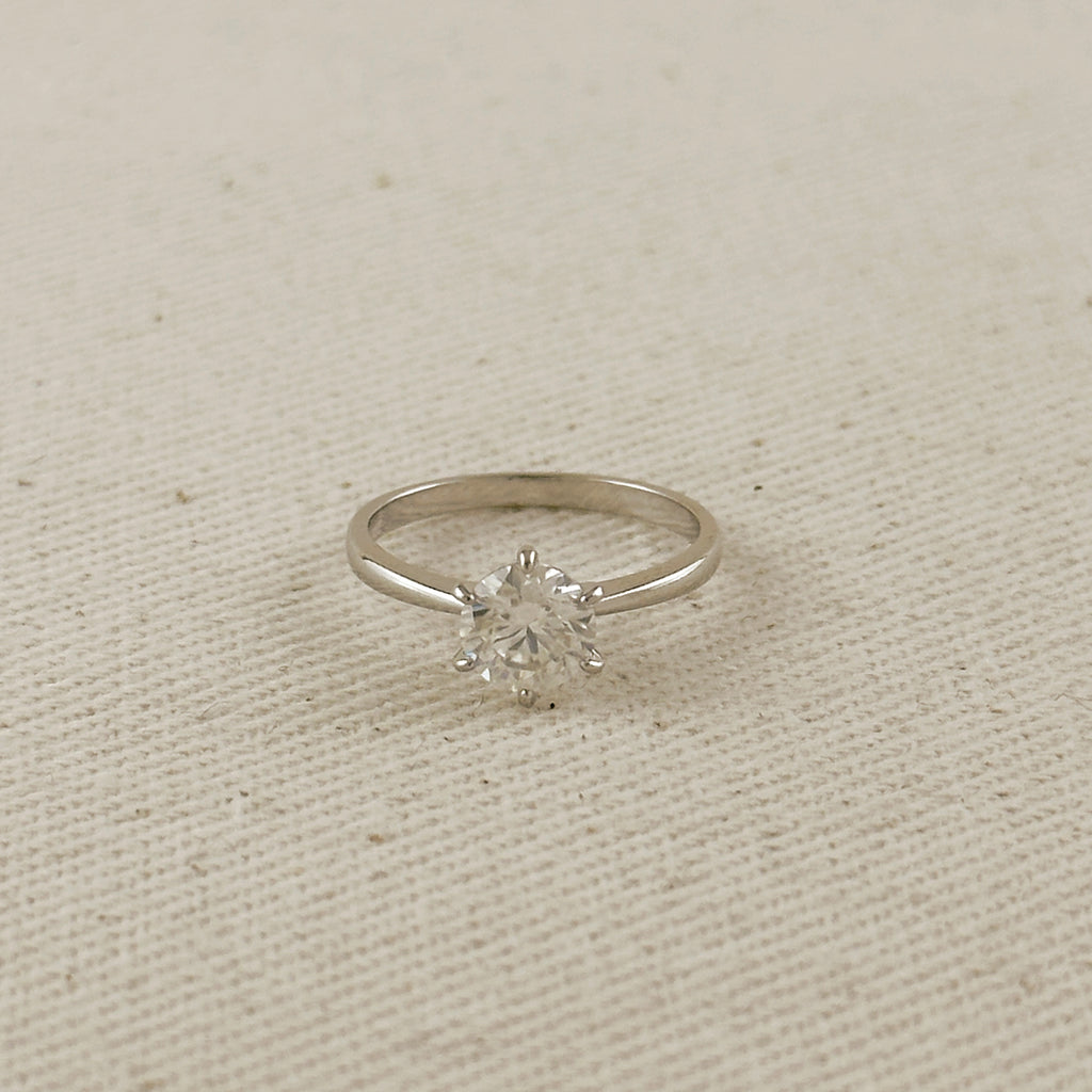 .925 Sterling Silver Rhodium Plated Moissanite Solitaire Engagement Ring