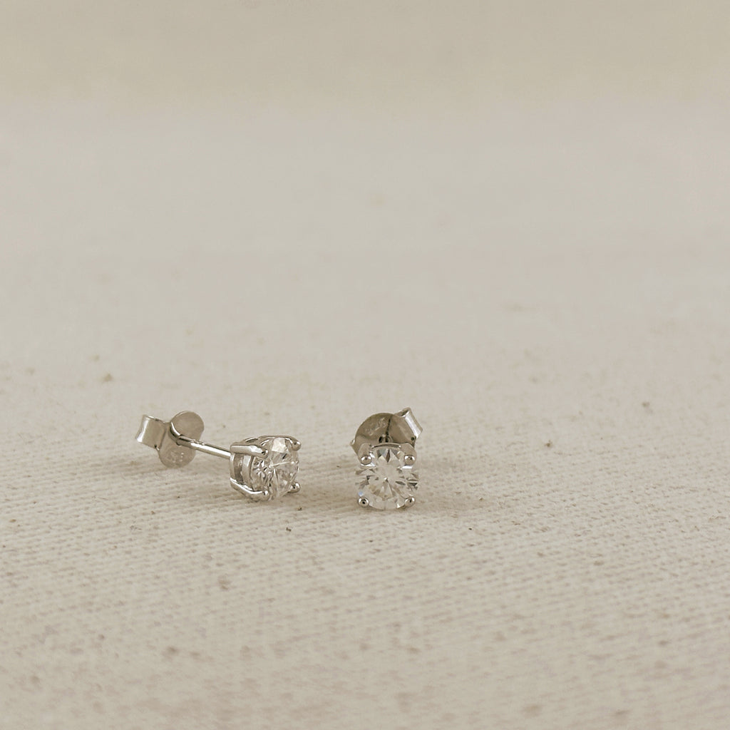.925 Sterling Silver Rhodium Plated 5.0 mm Round Cut Moissanite Stud