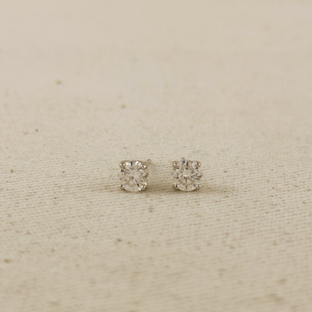 .925 Sterling Silver Rhodium Plated 5.0 mm Round Cut Moissanite Stud