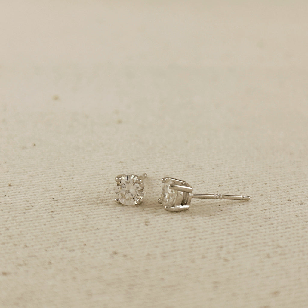 .925 Sterling Silver Rhodium Plated 5.0 mm Round Cut Moissanite Stud