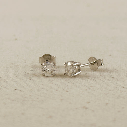 .925 Sterling Silver Rhodium Plated 5.0 mm Round Cut Moissanite Stud