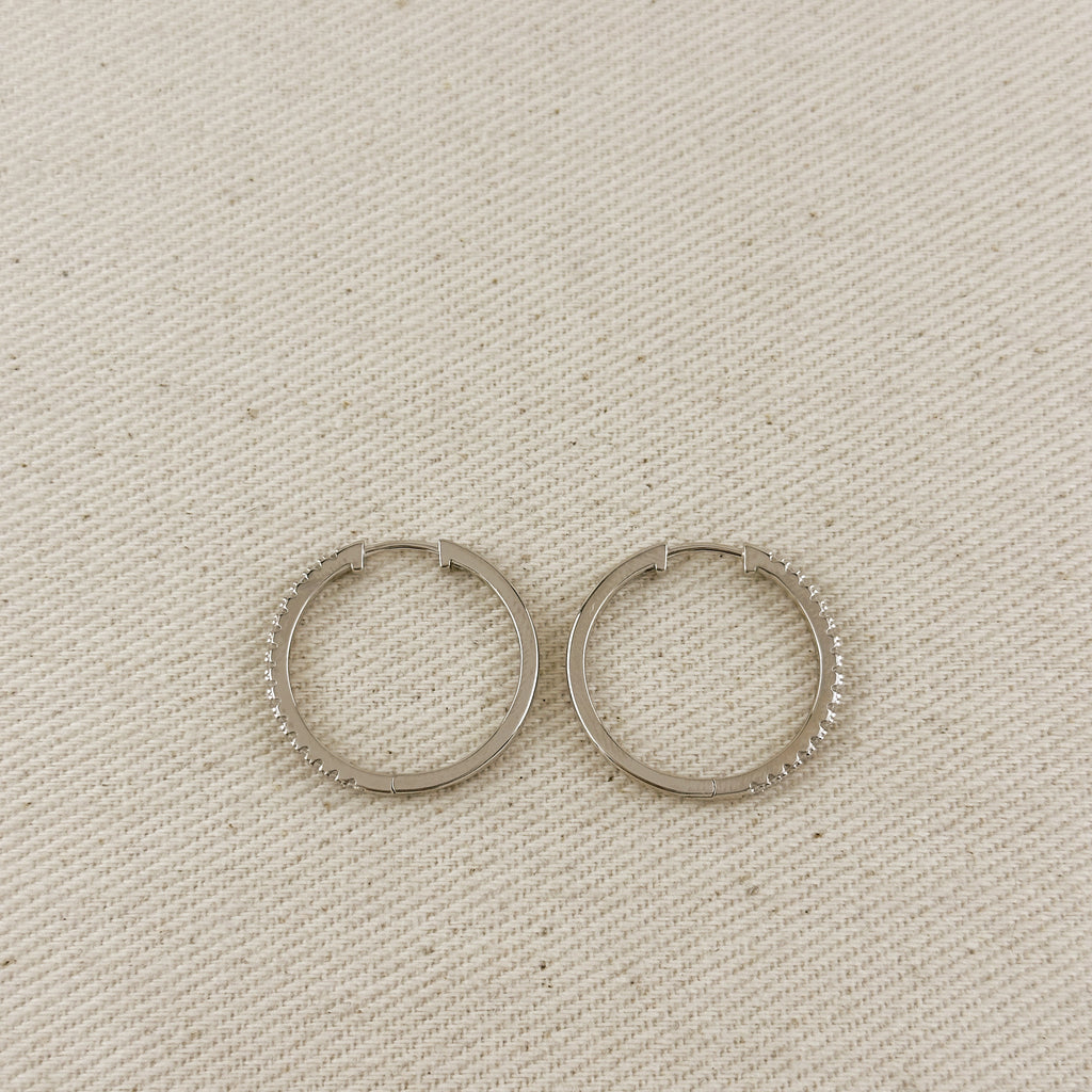 .925 Sterling Silver Rhodium Plated Moissanite 25mm Hoop Earrings