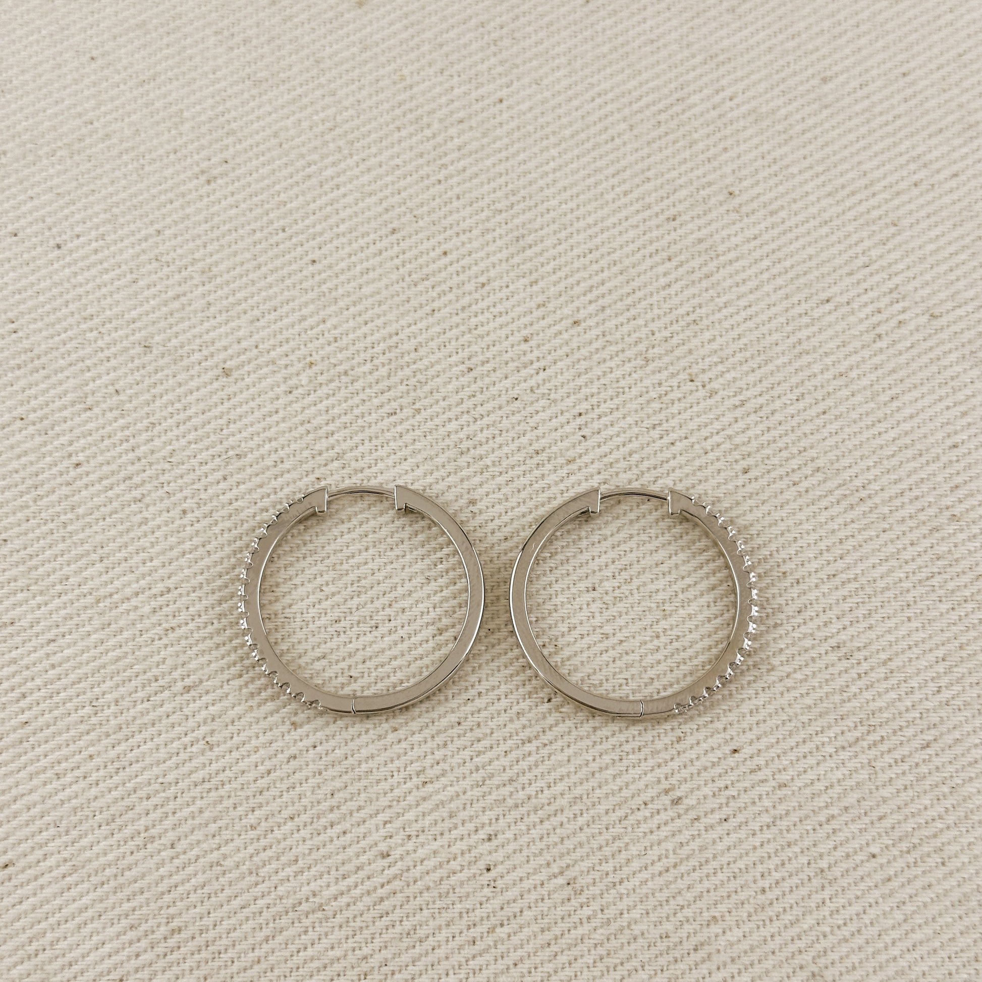 .925 Sterling Silver Rhodium Plated Moissanite 25mm Hoop Earrings