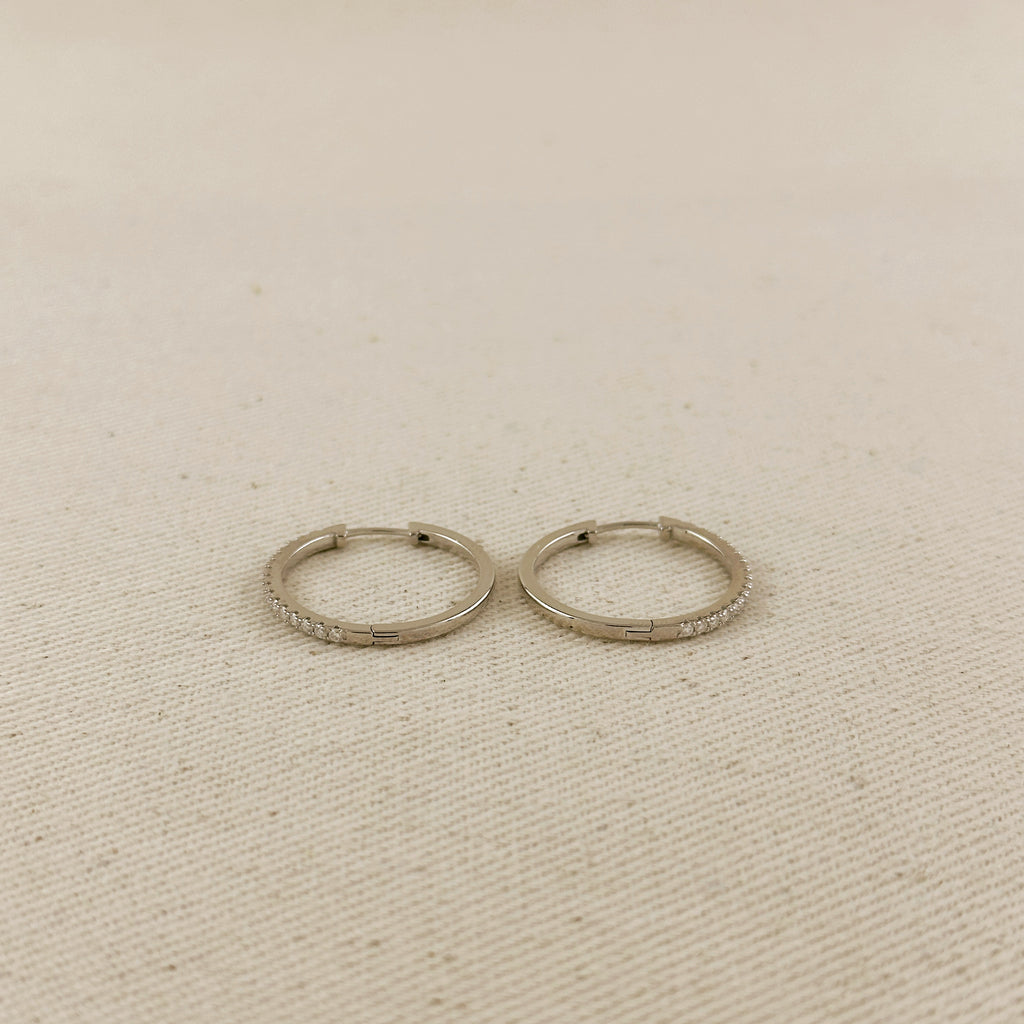 .925 Sterling Silver Rhodium Plated Moissanite 25mm Hoop Earrings