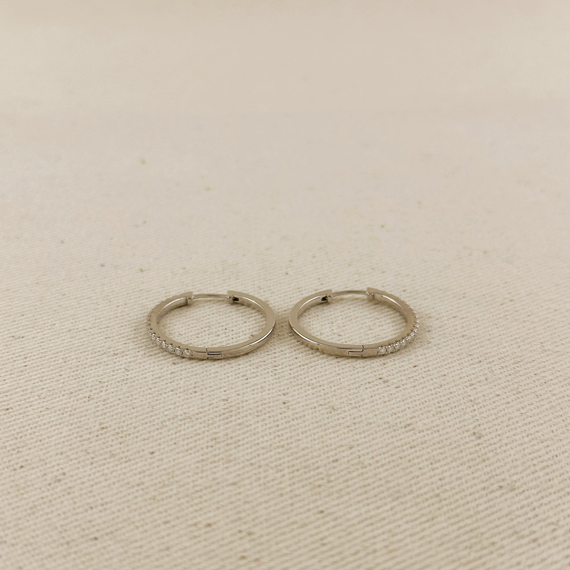 .925 Sterling Silver Rhodium Plated Moissanite 25mm Hoop Earrings