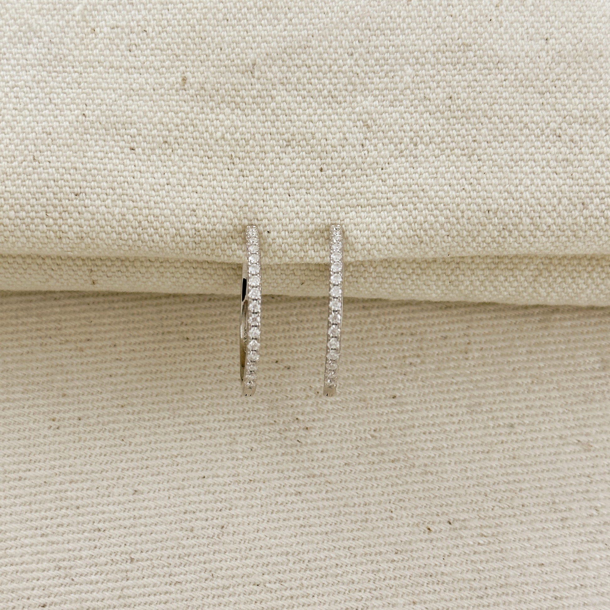 .925 Sterling Silver Rhodium Plated Moissanite 25mm Hoop Earrings