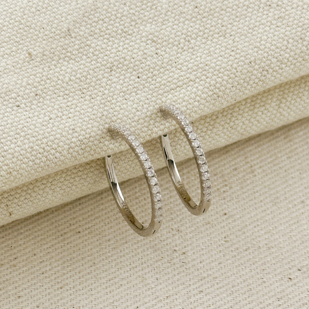 .925 Sterling Silver Rhodium Plated Moissanite 25mm Hoop Earrings