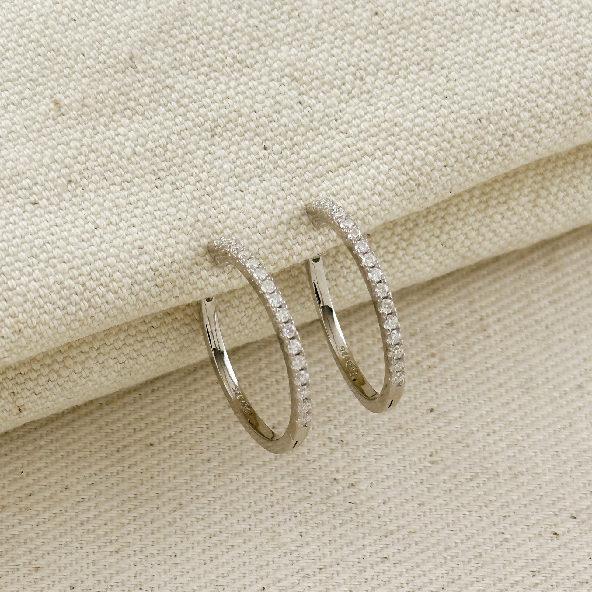 .925 Sterling Silver Rhodium Plated Moissanite 25mm Hoop Earrings