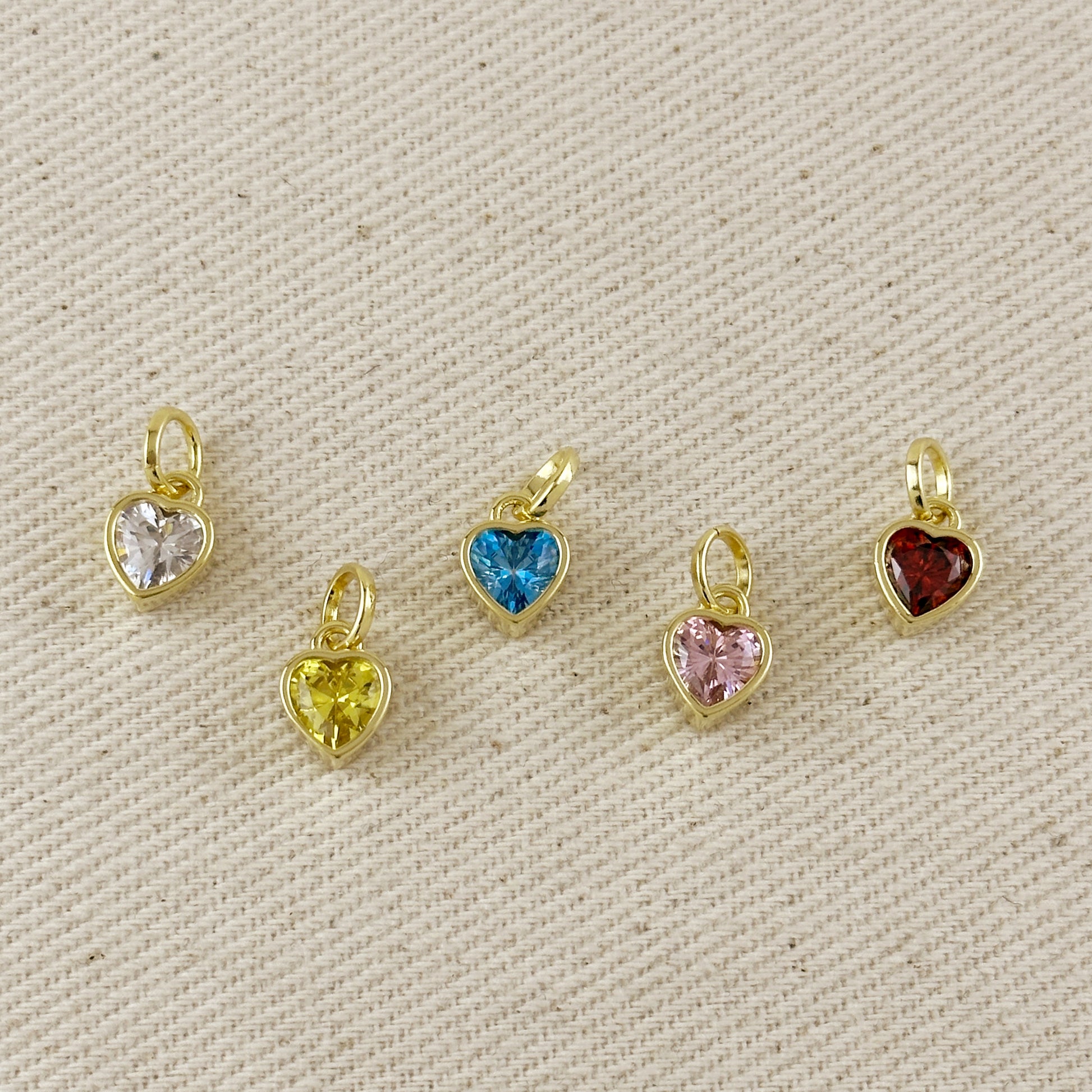 18k Gold Filled Colored CZ Bezel Heart Charm