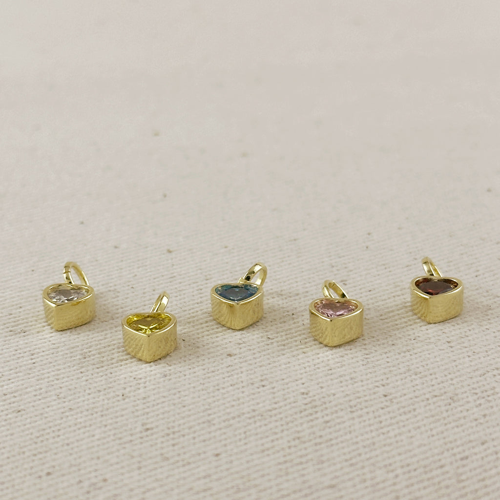 18k Gold Filled Colored CZ Bezel Heart Charm